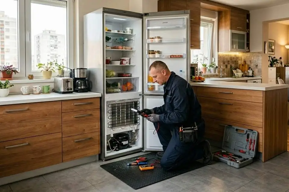 Servis frižidera Bežanijska Kosa — majstor vrši popravku frižidera na terenu